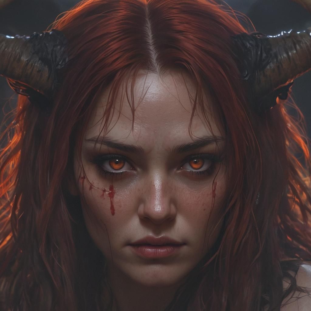 Mystical Demon Woman Portrait in Dark Fantasy Style