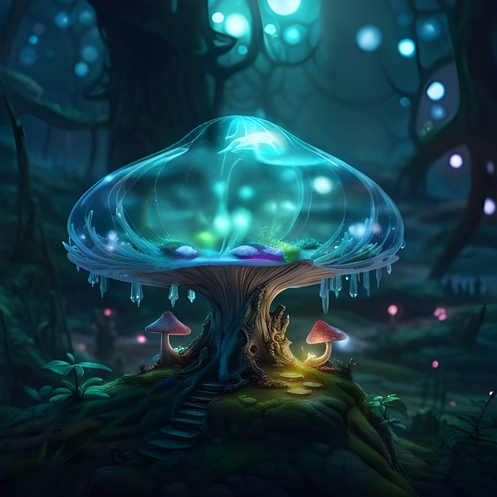 Cyberpunk Bioluminescent Mushroom in Fairyland Forest