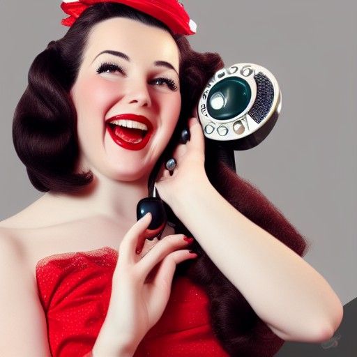 1950s Lady with Vintage Phone in Pin-Up Style