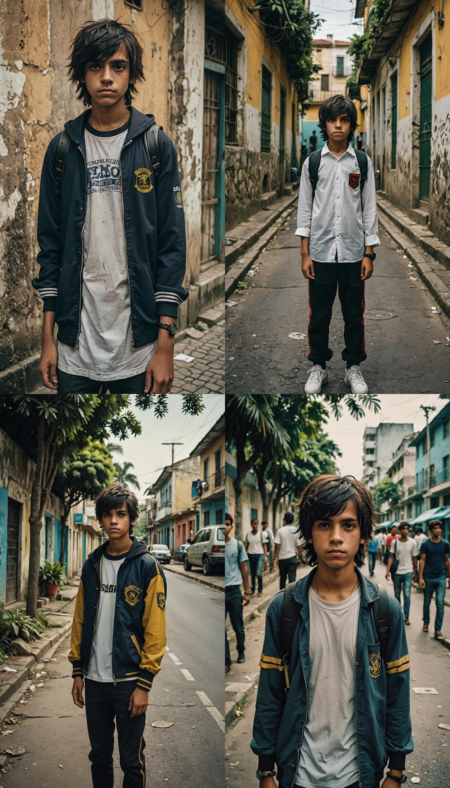 Brazilian Boy in School Clothes: Cinematic Film Still