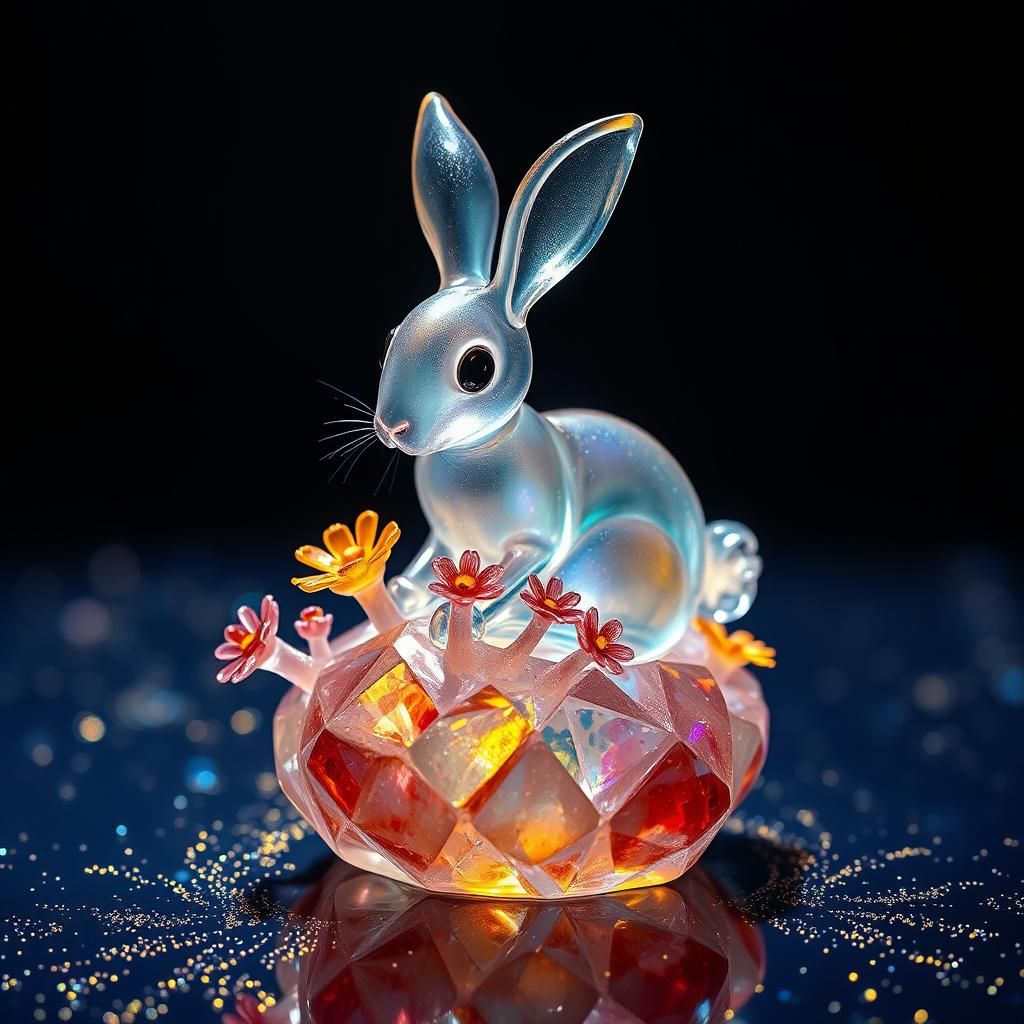 Ethereal Miniature Glass Rabbit with Shimmering Fur