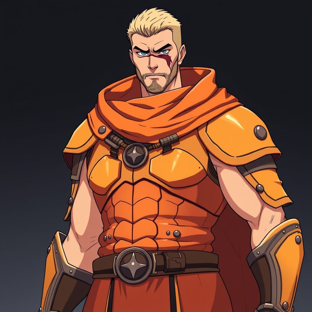 Heroic Spartan Warrior in Vibrant Peach Orange Armor