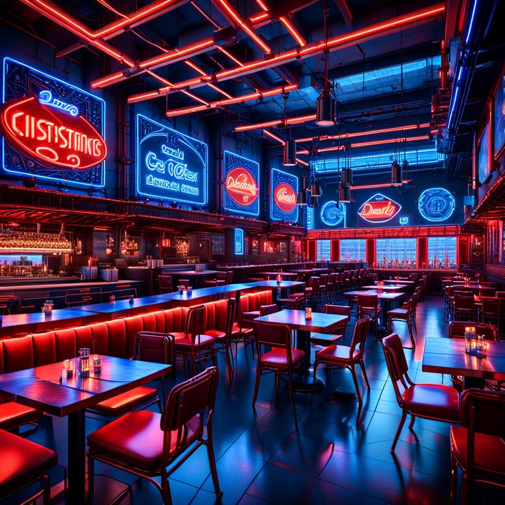 Vibrant Restaurant Scene in Industrial Art Style