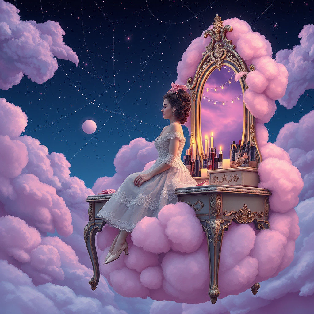 Woman on Cloud Vanity in Fantasy Art Style