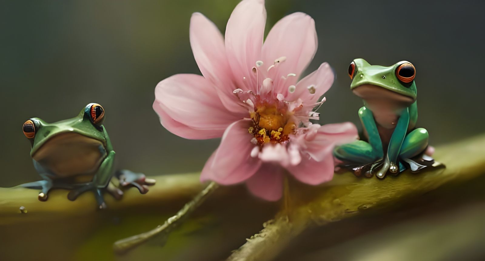 Adorable Baby Frog Portrait with Water Lily