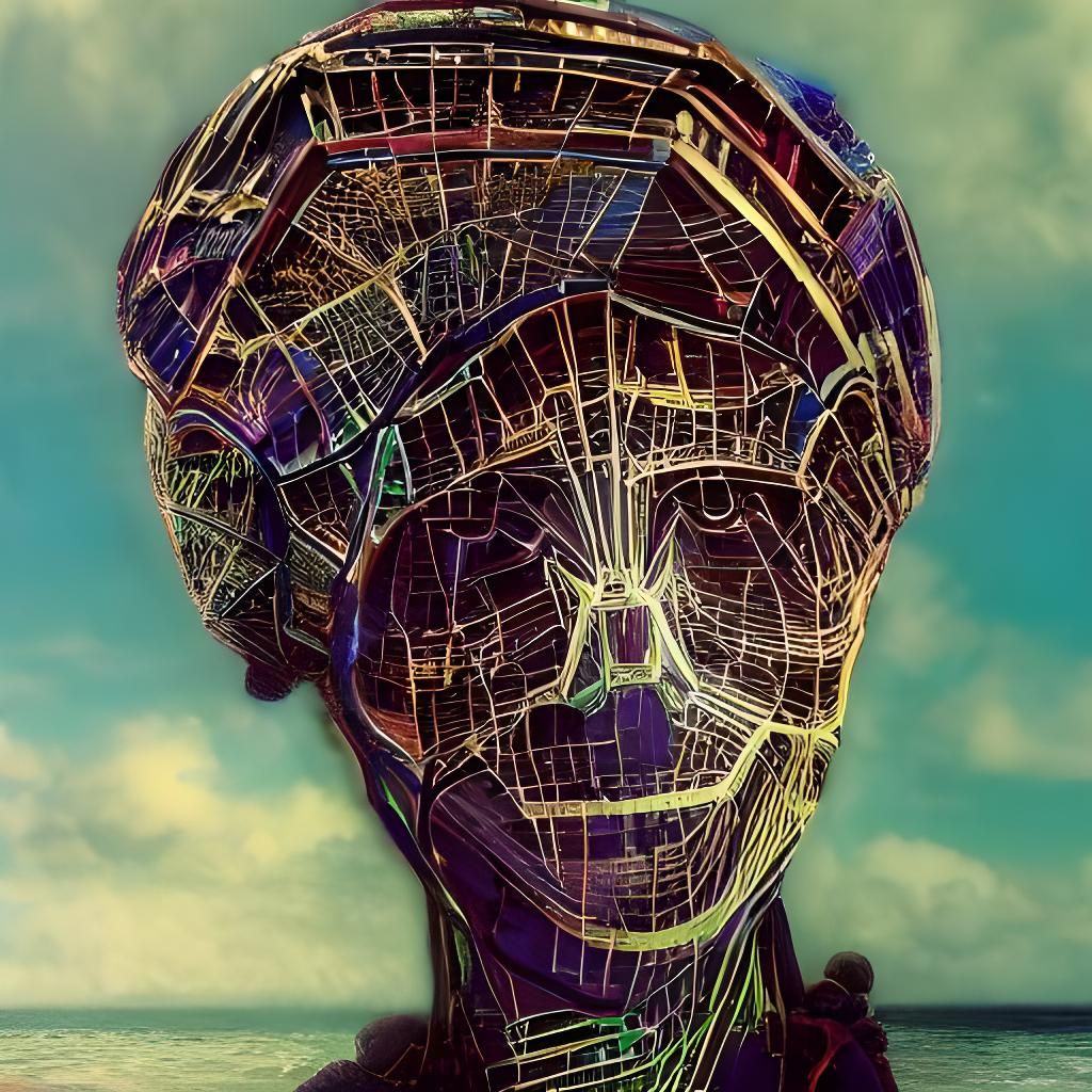 Holographic Sunset: A Mixed Media Beach Dream