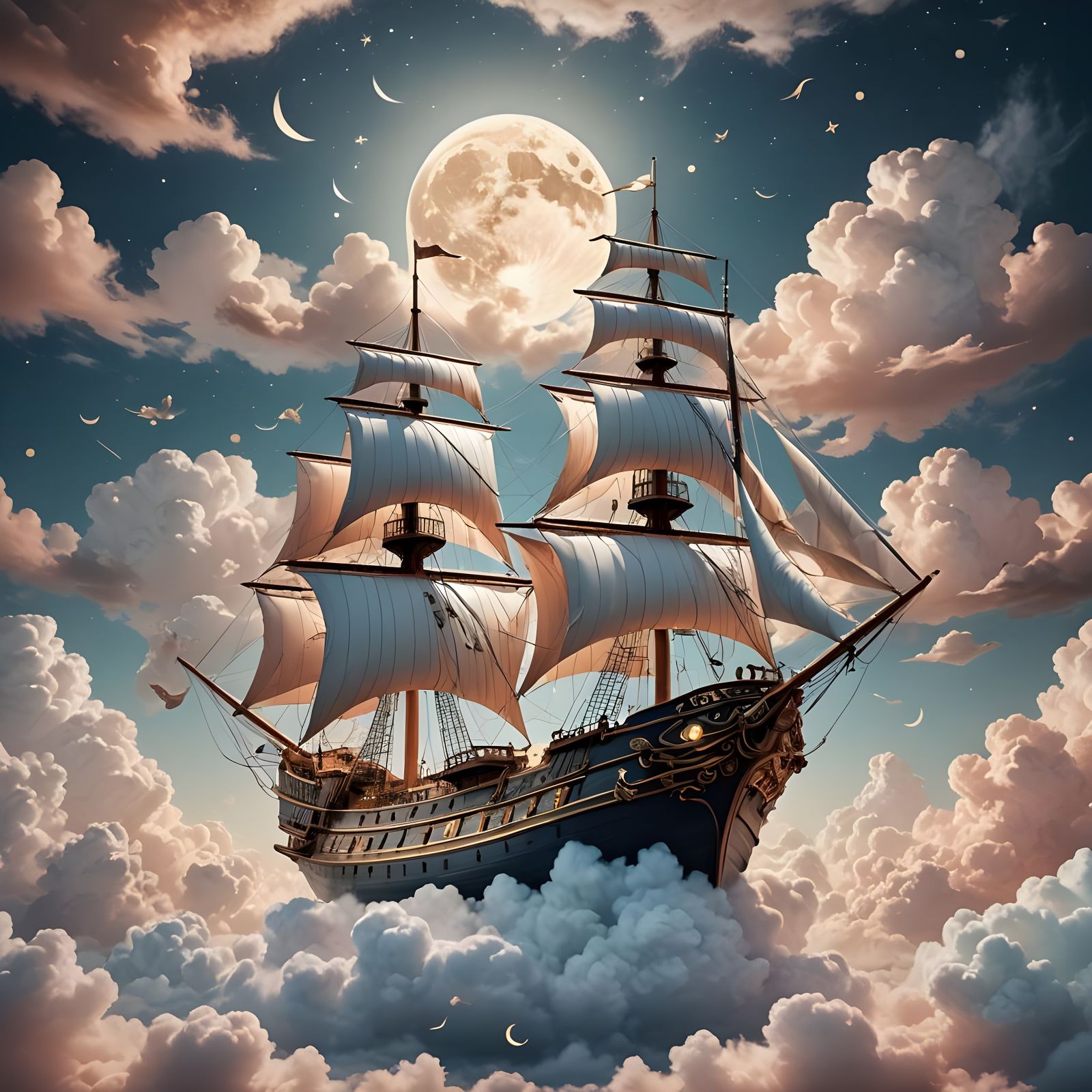 Cloud Ship Sailing on Night Sky