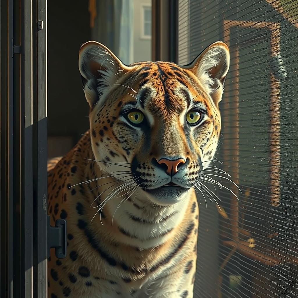 Photorealistic Cougar Stares Through Screen Door