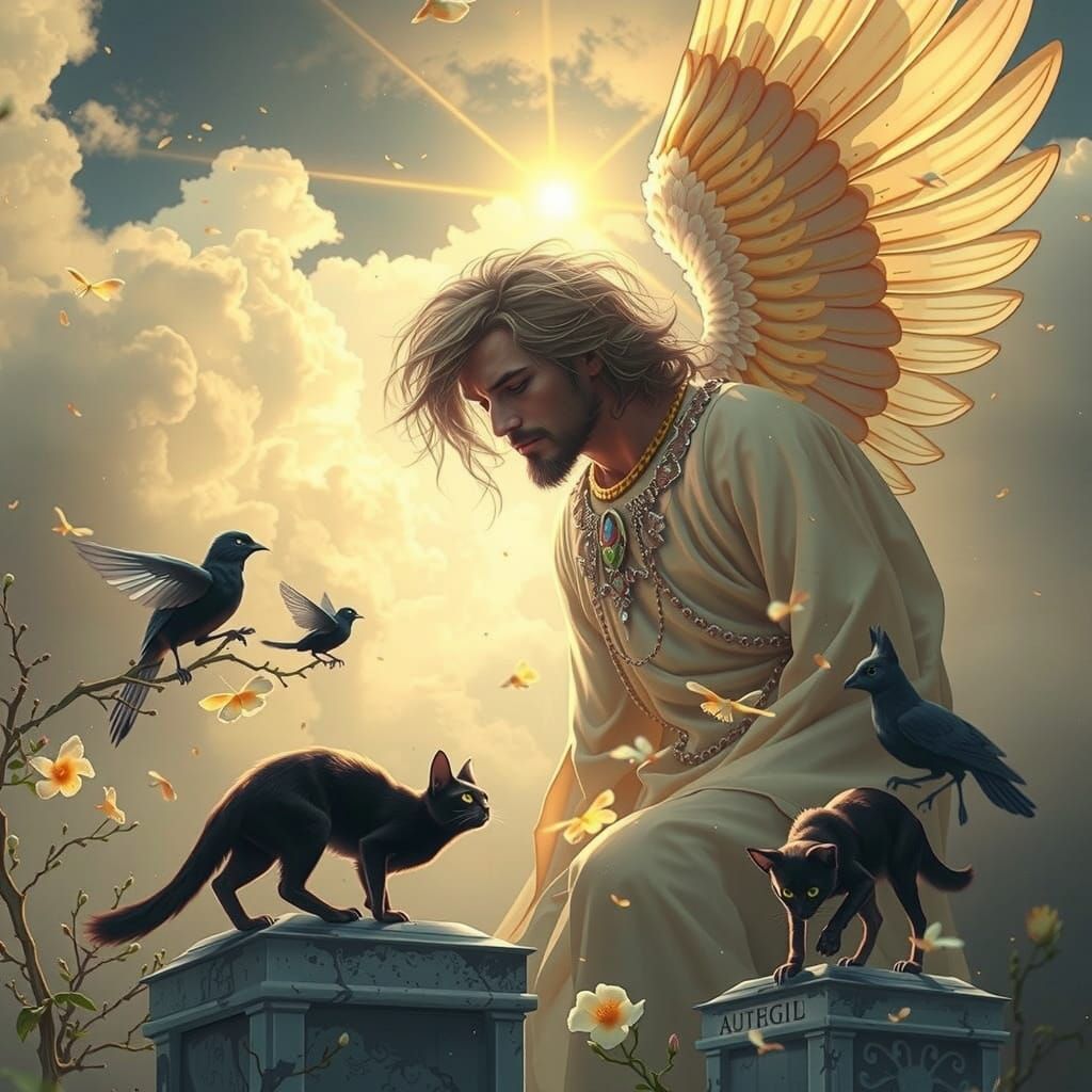 Angel with Rainbow in Rococo Style