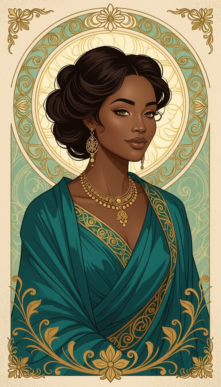 Ethiopian Woman Portrait in Art Nouveau Style