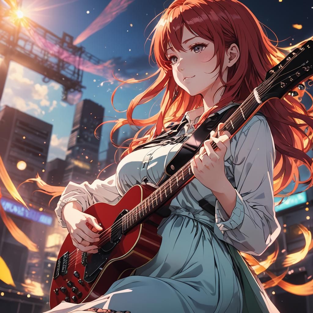 Anime Musician with Pregnant Belly, Vibrant Key Visual