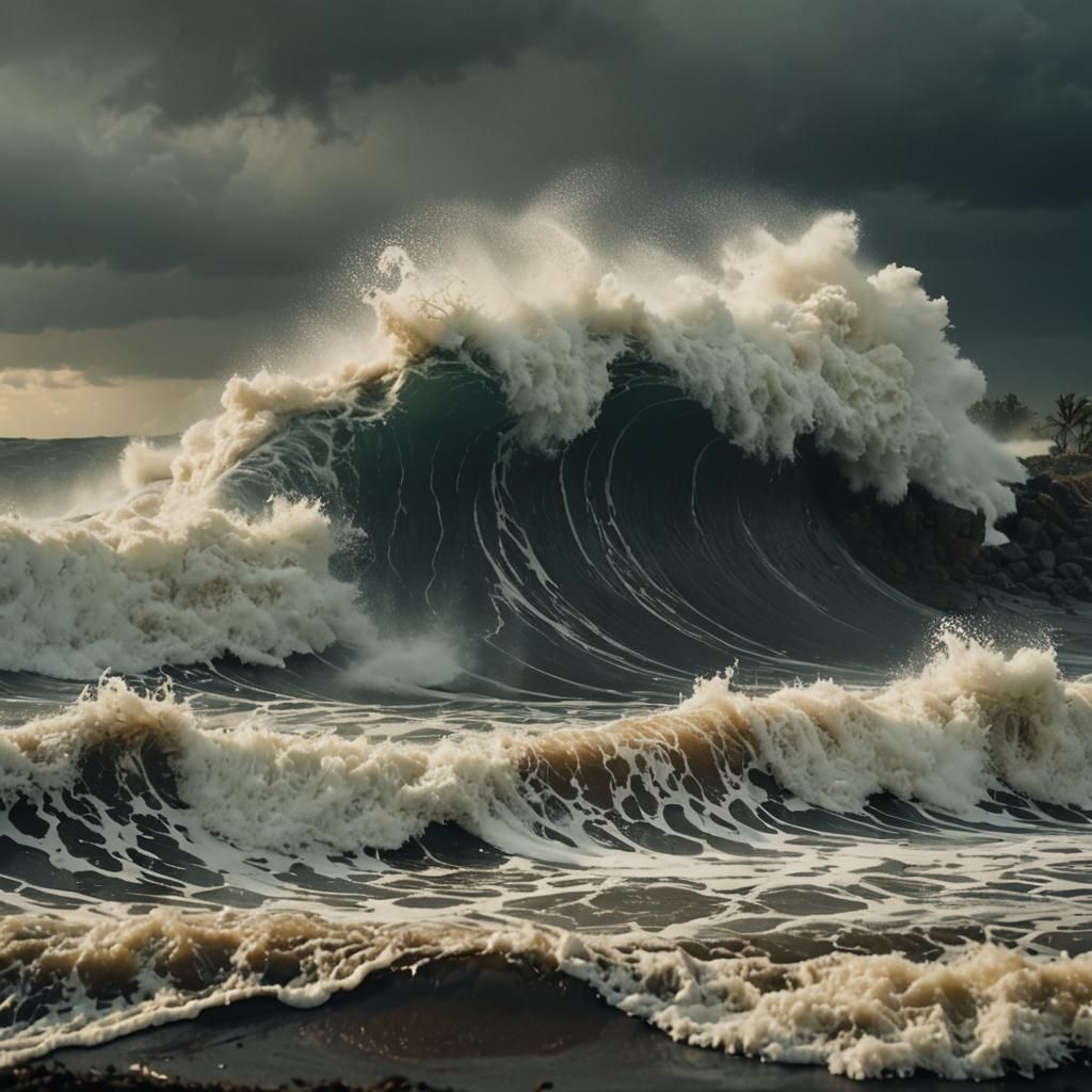 Epic Tsunami Wave Crashing on Shore