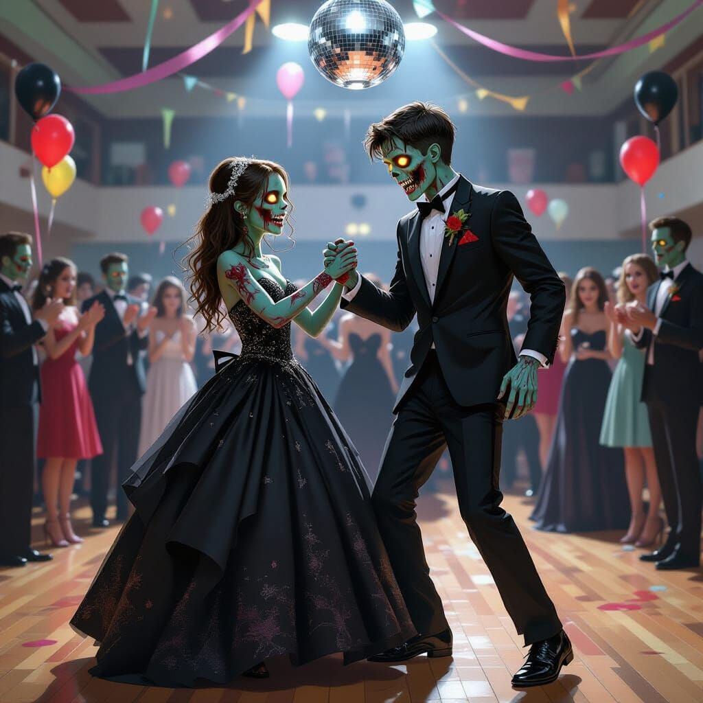 Zombie Prom Night: Eerie Dance in Dark Fantasy Style