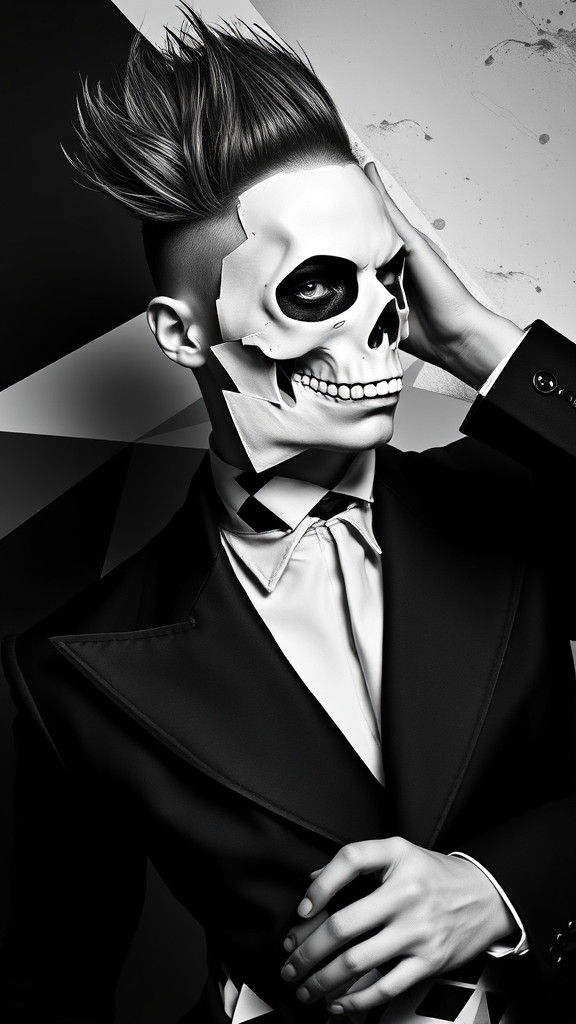 Geometric Skull Model in Dadaist Fashion Photography