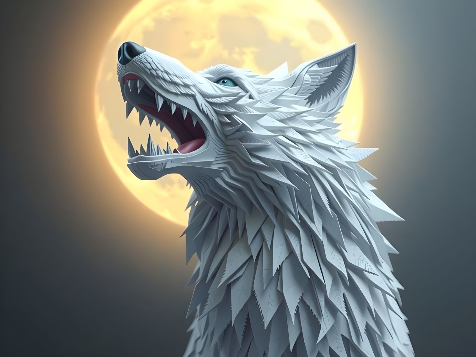 Stunning 3D Paper Sculpture of Realistic White Wolf in Full....