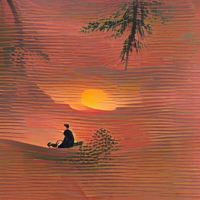 Man Relaxing in Forest at Sunset
