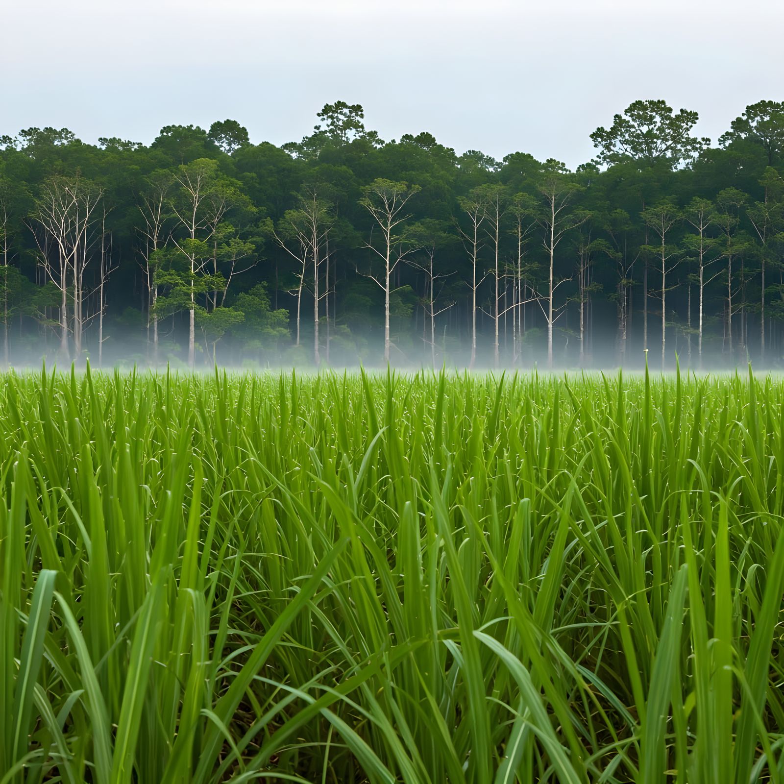 Ethereal Landscape of Sugar Cane and Swamp Trees