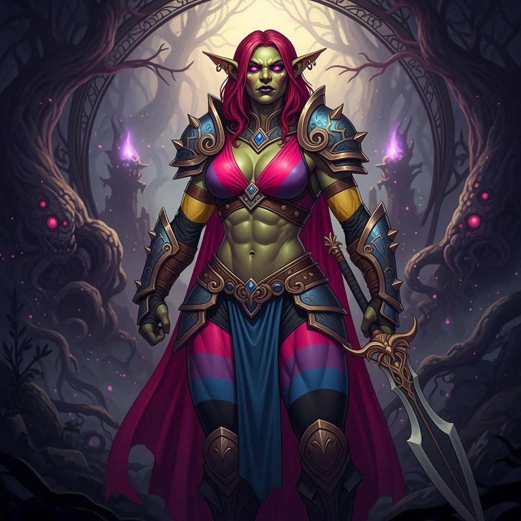 Muscular Goblin Woman in Dark Fantasy Art Nouveau Style