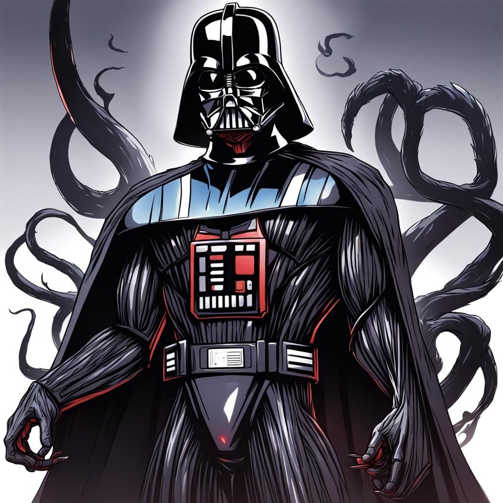 Darth Vader and Venom Fusion in Anime Style