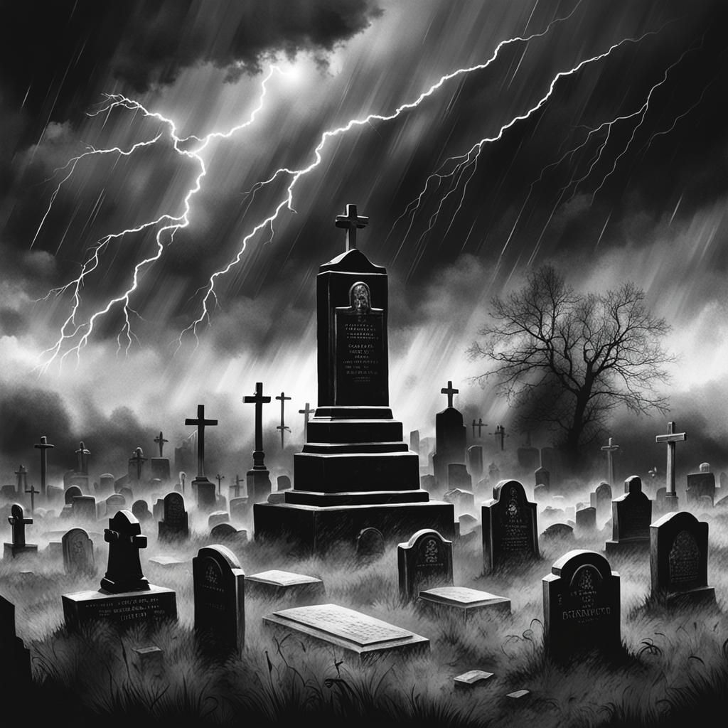 Sinister Graveyard Portrait in Black and White