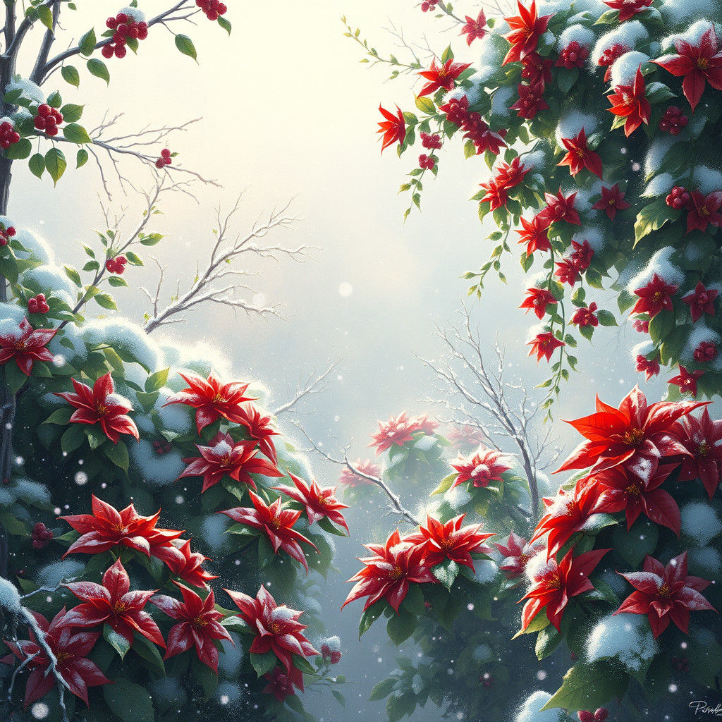 Snowy Winter Garden in Impressionistic Style