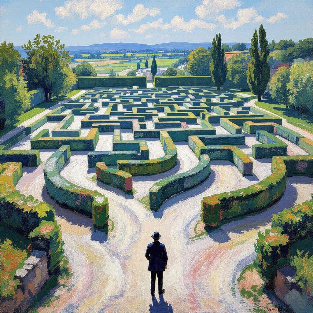 Person in Maze of Roads: Impressionistic Style