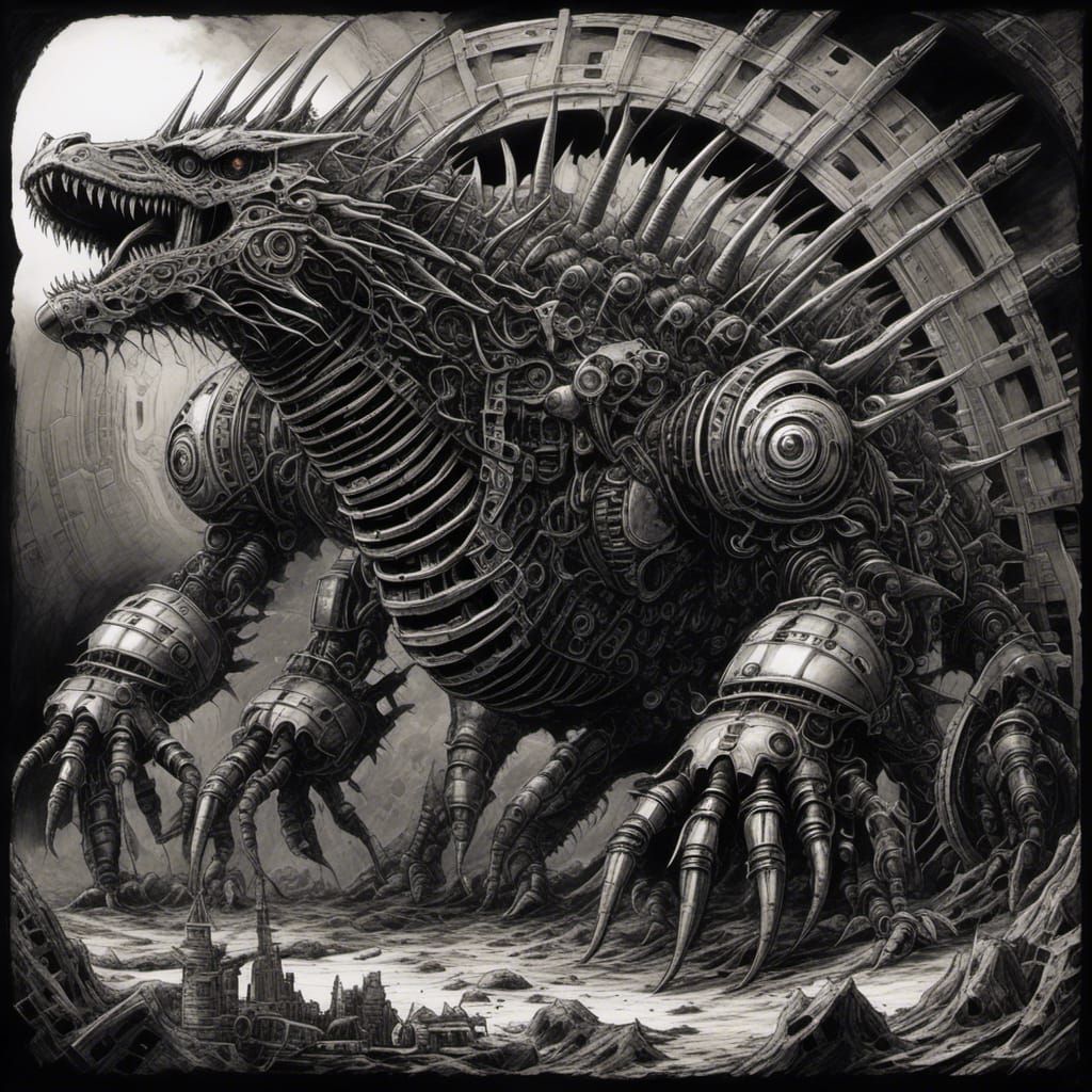 Demonic Mechagodzilla Centipede Centaur in Space