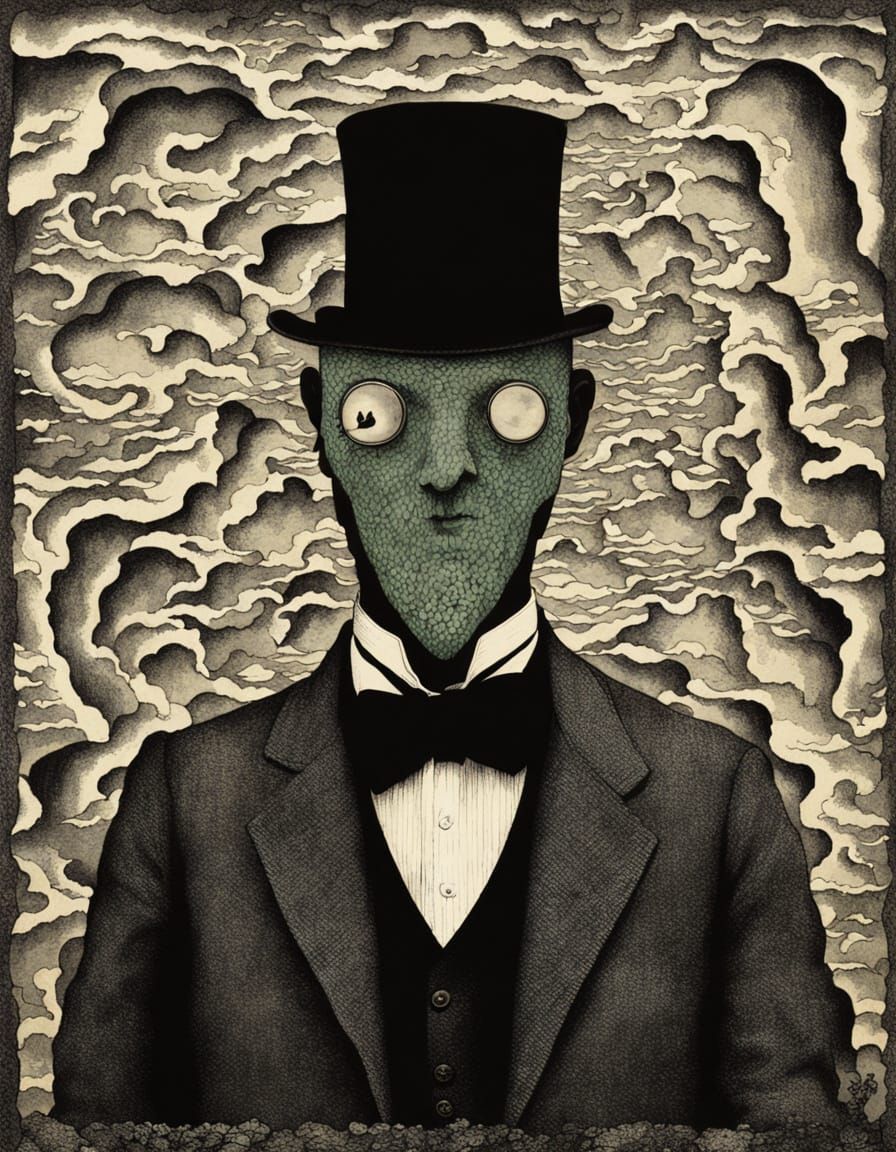Fragmented Surrealism with Bowler Hat Figure