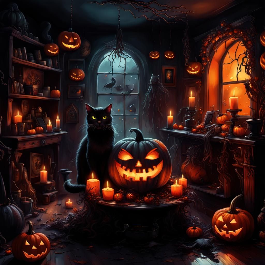 Eerie Halloween Store Display in Dark Fantasy Style