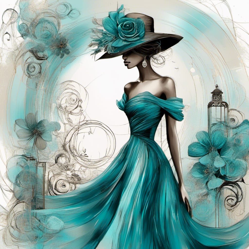 Elegant Floral Lady in Ombre Dress