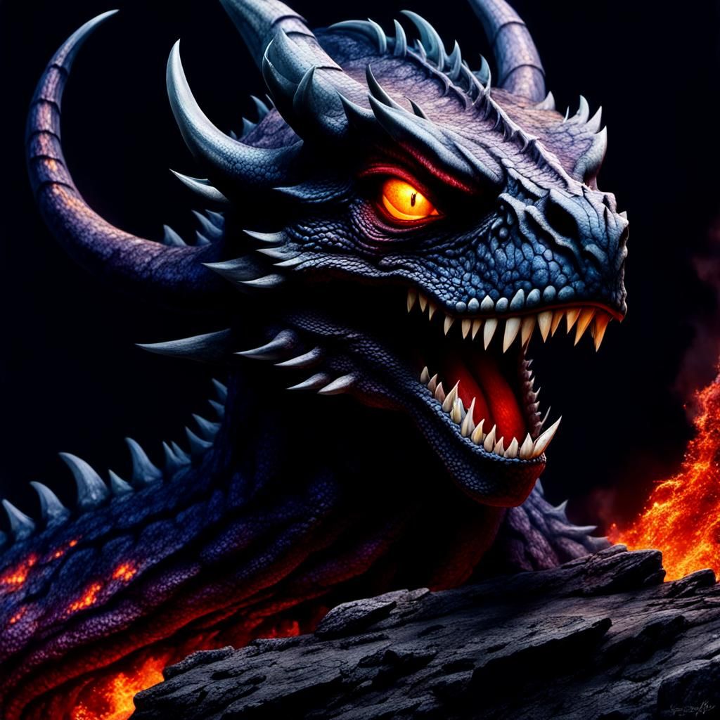 Fantasy Dragon on Rocky Cliff, Dark Matte Painting