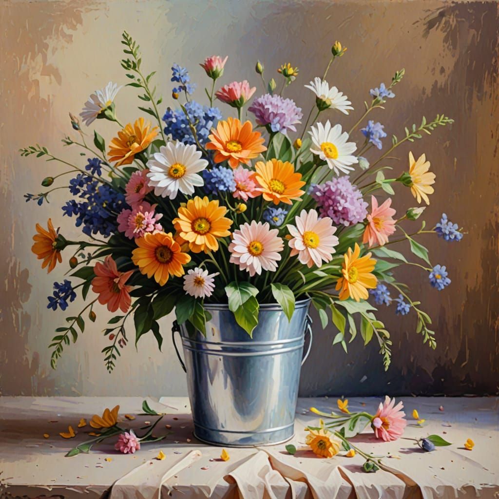Impressionist Still Life: Flowers in a Bucket