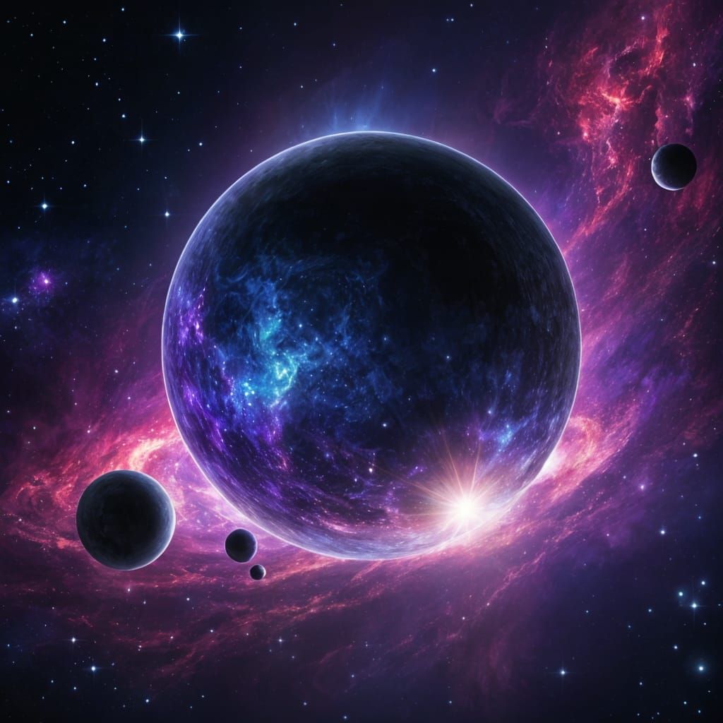 Black Spheroid in Space with Colorful Background