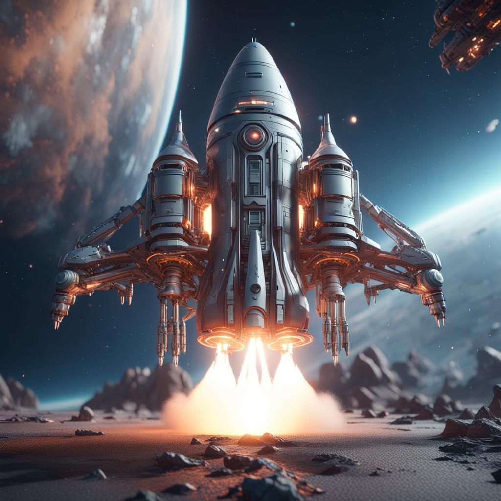 Epic Sci-Fi Rocket Launch into Galaxy, 8K Render