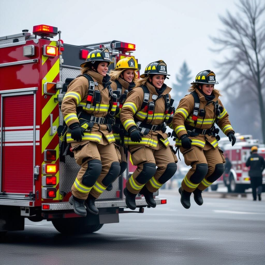 Dynamic Women Firefighters Inspired by Syd Mead