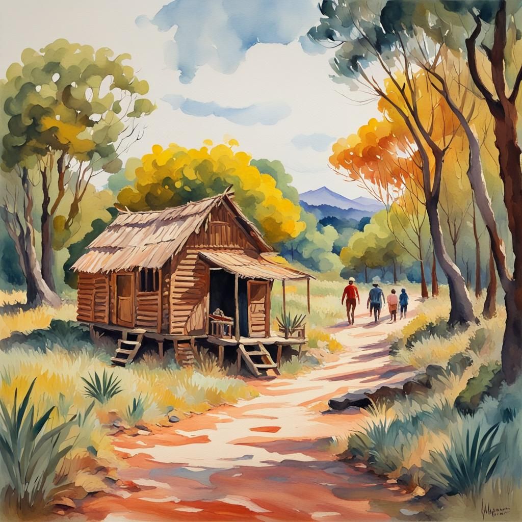 Cabin Adventures as Gouache and Watercolor Painting