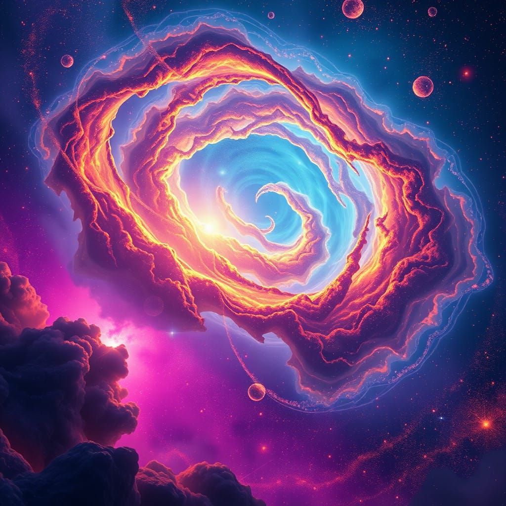 Swirling Galaxy in Vibrant, Electric Blues and Purples