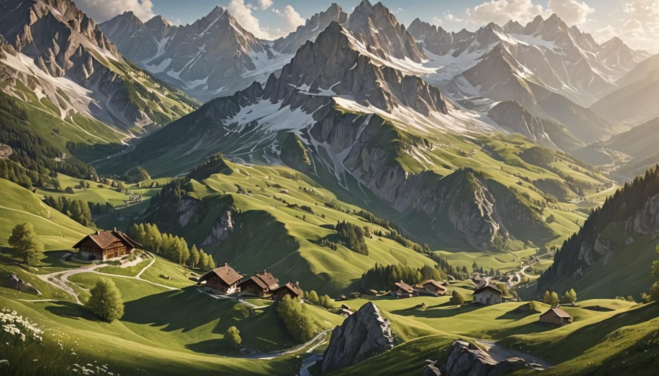 Spring in the Alps: Hyperrealistic Masterpiece