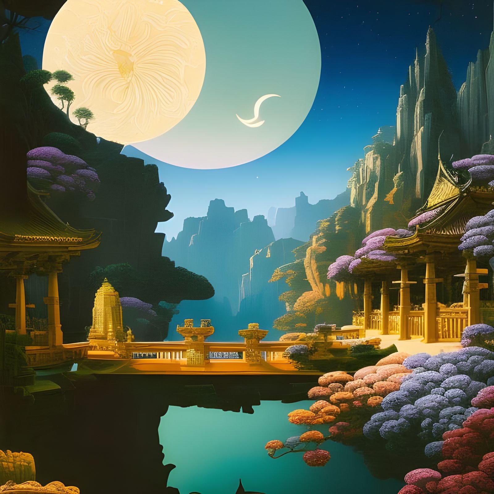 Temple in New Moon Canyon: Detailed Ancient Artwork