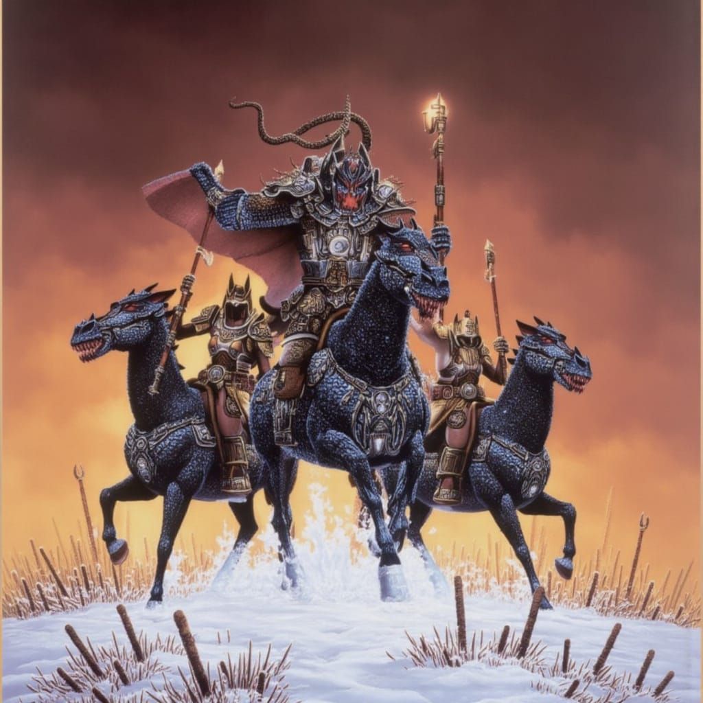 Medieval Dark Fantasy Warlord in Spiked Armor Charges Across...