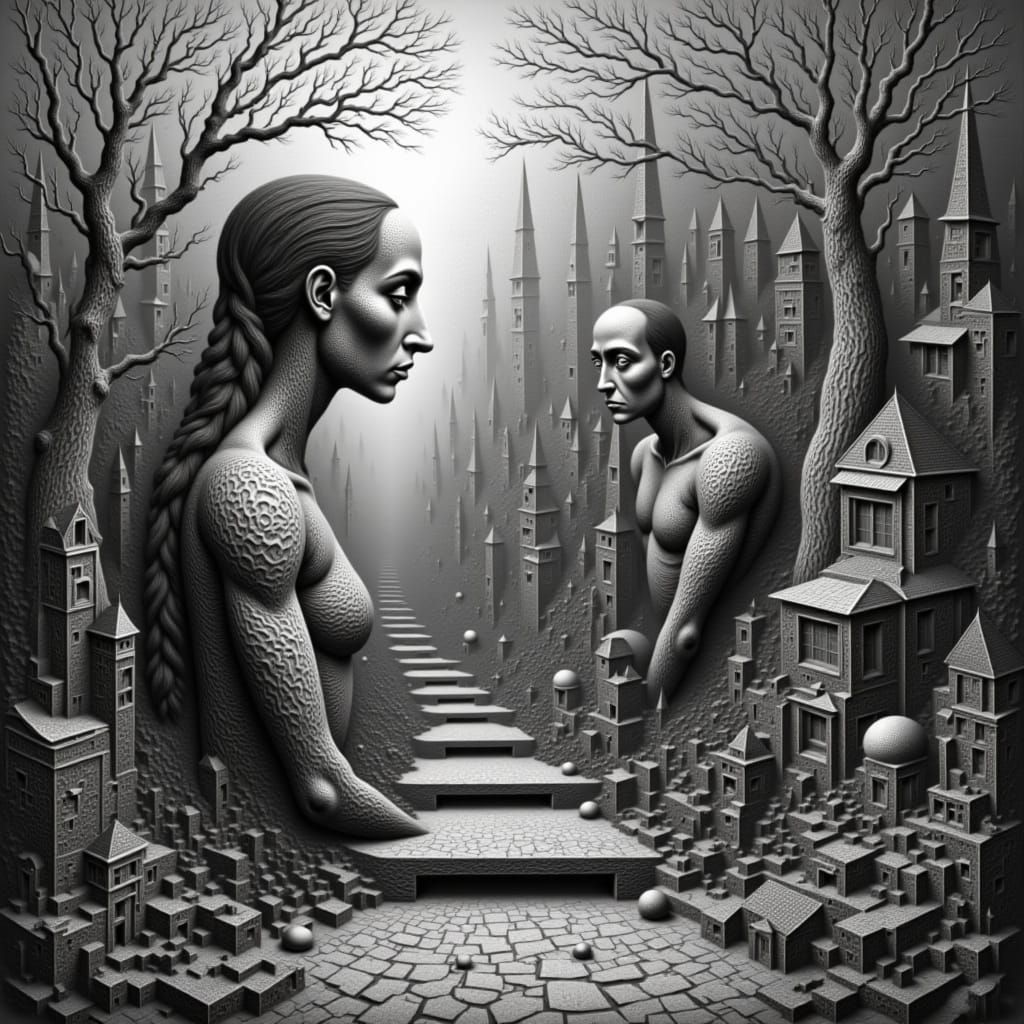 Ethereal Fantasy Charcoal Drawing in Mist