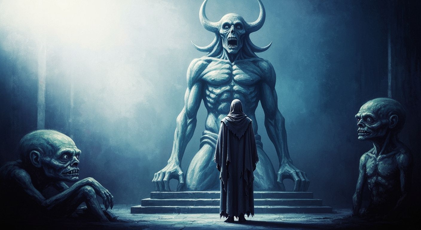 Solemn Offering to Moloch Statue in Symbolic Style