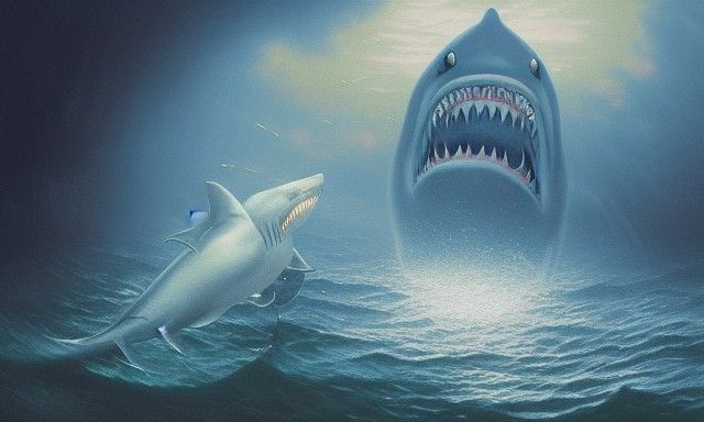 Ominous Clown-Faced Shark in Ethereal Depths