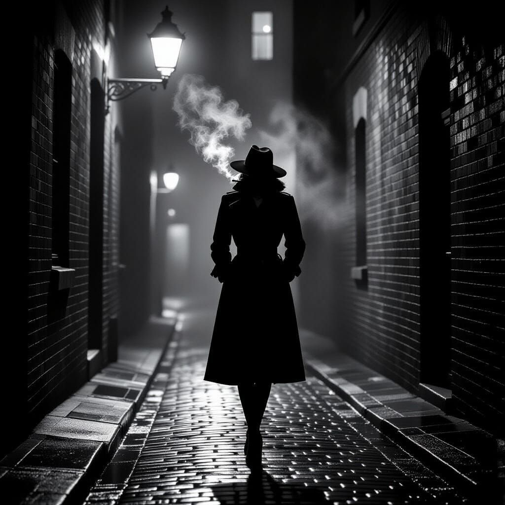 Elegant Woman in Film Noir Alleyway