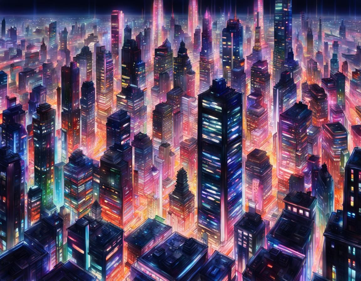 Miniature Neon Cityscape in Petri Dish: Anime Style