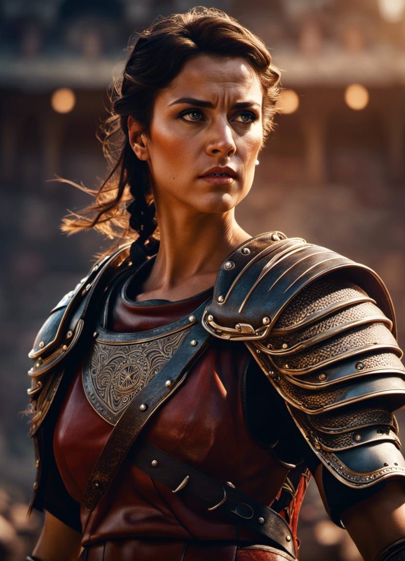 Female Roman Gladiator in Arena: Hyperrealistic Portrait