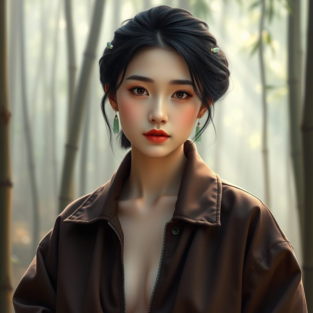 Ethereal Korean Beauty in Oversized Jacket