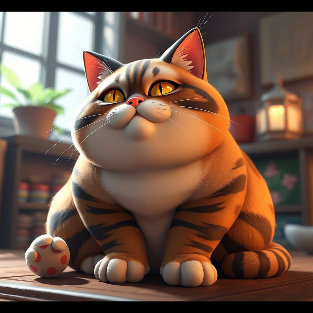 Anime-Inspired 3D Art of a Majestic Fat Cat