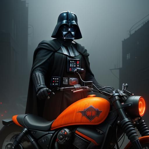 Darth Vader Rides a Motorcycle in Dark City