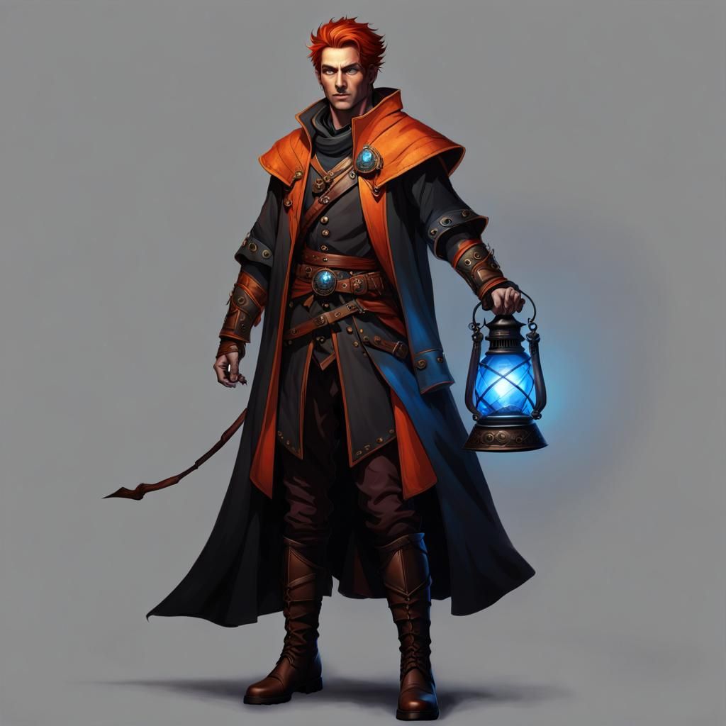 Frail Half Elf Sorcerer with Lantern, Fantasy Art
